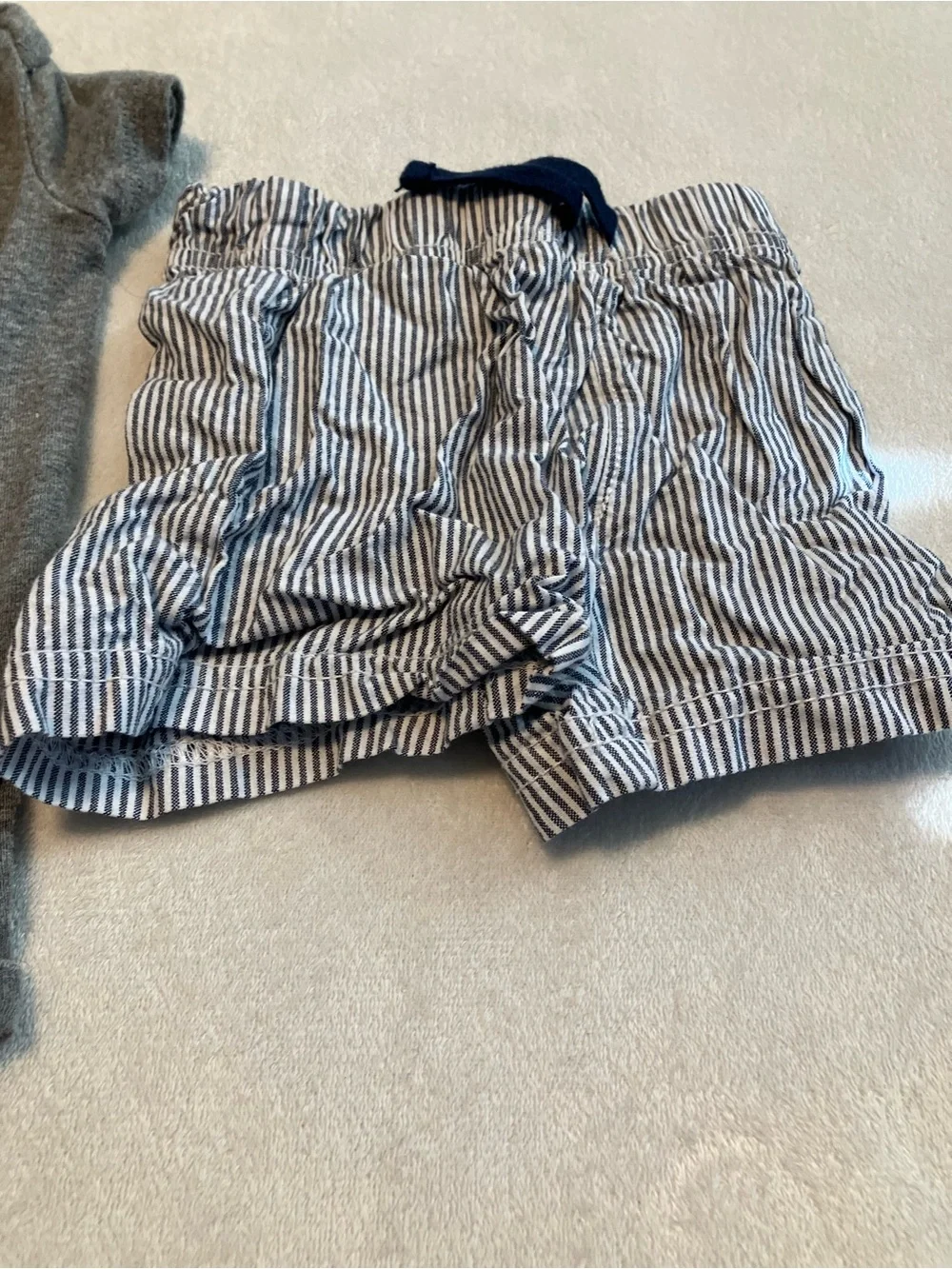 White and Gray Onesies with Dinosaur Print and Striped Shorts